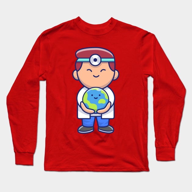 Cute Doctor Save Cute World Cartoon Long Sleeve T-Shirt by Catalyst Labs